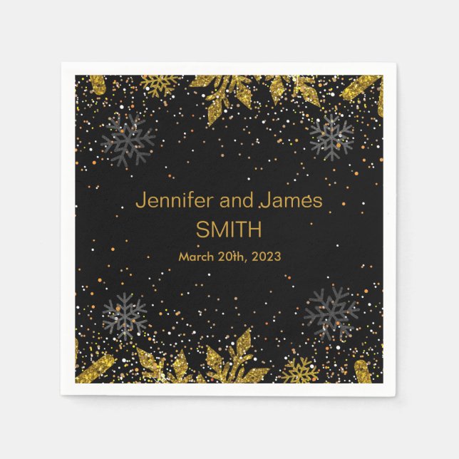 Personalisiert Black Wedding Confetti Gold Glitzer Serviette (Vorderseite)