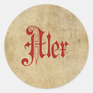 Personalisiert Blackletter Parchment Alex Red Runder Aufkleber