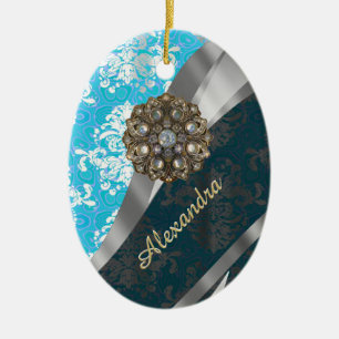 Personalisiert blass hübsches gummibraunes Damastm Keramik Ornament