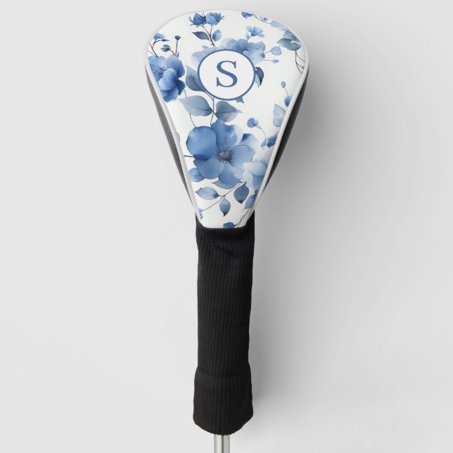 Personalisiert Blau-Blütenfarbe Golf Headcover (Vorderseite)