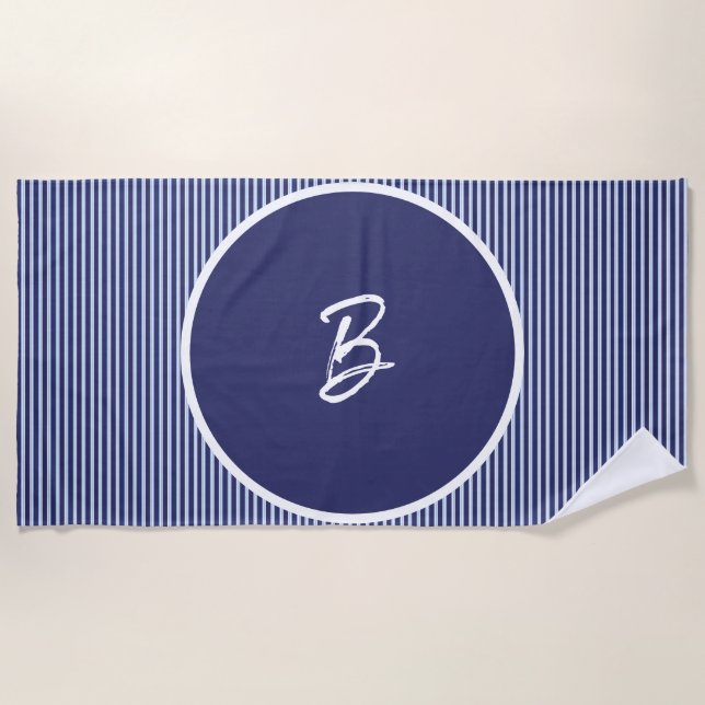 Personalisiert blau gestreift strandtuch (Vorderseite)