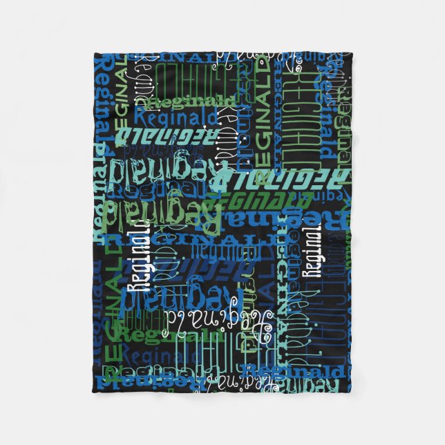 Personalisiert Blau/Schwarz Individuelle Name Coll Fleecedecke (Vorderseite)