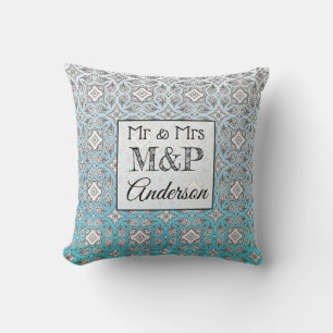 Personalisiert Blau und Schwarz Mandala Hochzeitsk Kissen