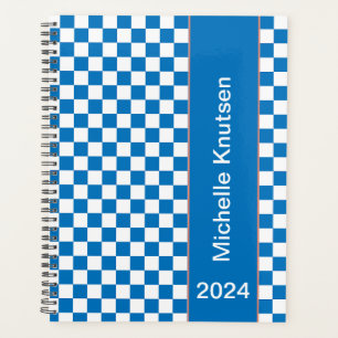 Personalisiert-blau-weiß kariert 2024 planer