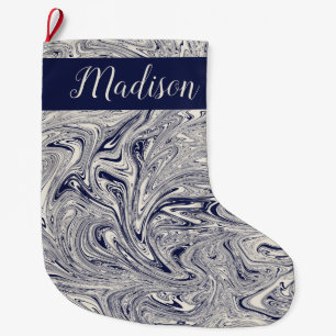Personalisiert-blau-weißer Marmor Großer Weihnachtsstrumpf
