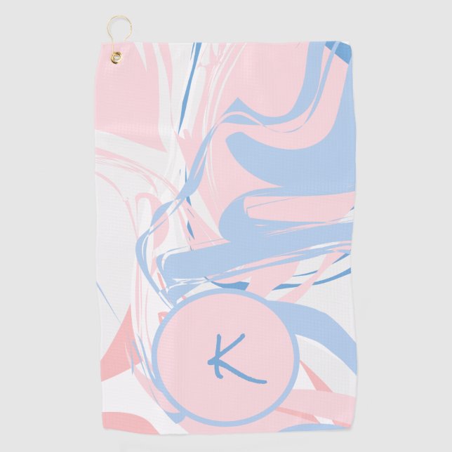 Personalisiert Blau-weißer rosa Marmor Swirl Abstr Golfhandtuch (Vorderseite)