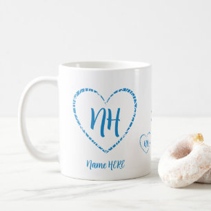 Personalisiert-blaue Herzklammern, Monogramm und N Kaffeetasse