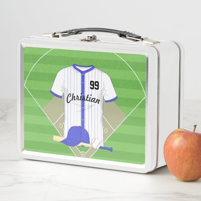 Personalisiert-blaues Baseball Metall Brotdose (Beispiel)