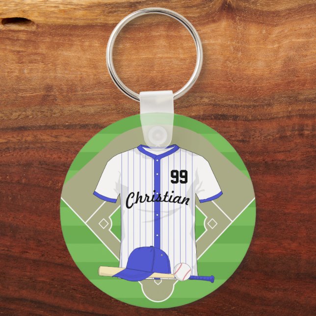 Personalisiert-blaues Baseball Schlüsselanhänger (Vorderseite)
