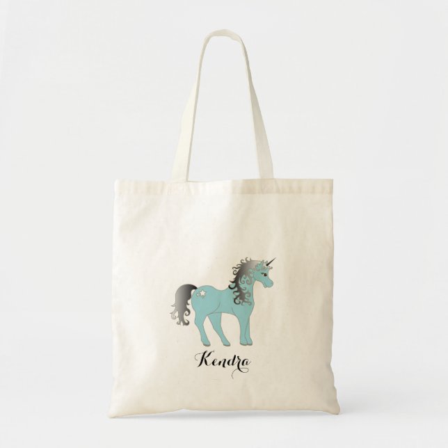 Personalisiert | Blaues und graues Einhorn Tragetasche (Vorne)