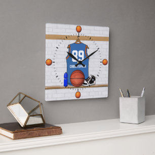 Personalisiert-blauorange Basketball Jersey-Wand c Quadratische Wanduhr