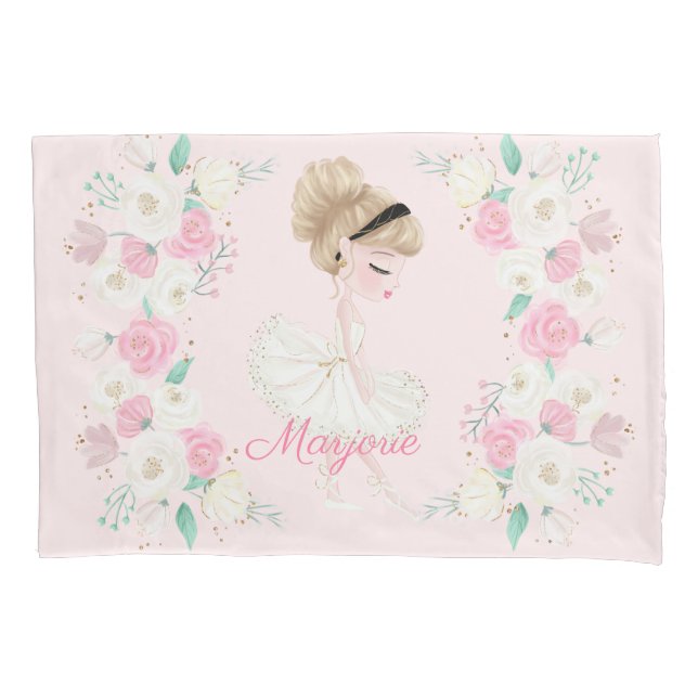Personalisiert Blonde Ballerina Rosa Blauer Kissenbezug (Vorderseite)