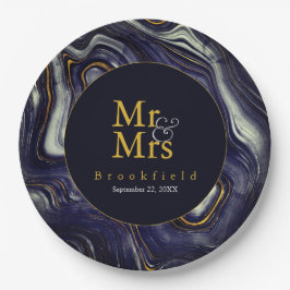 Personalisiert Blue Agate Wedding Mr. Mrs Pappteller