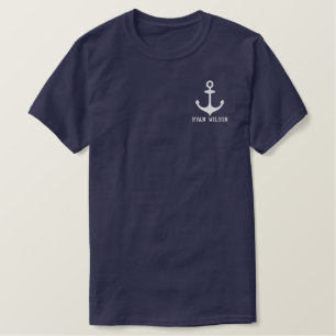 Personalisiert Blue Anchor Nautical Besticktes T-Shirt