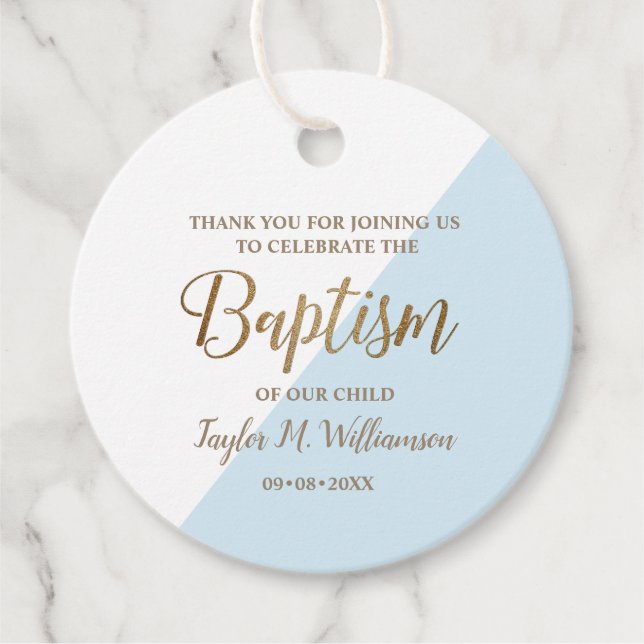 Personalisiert Blue Baby Baptisc danke Geschenkanhänger (Vorderseite)
