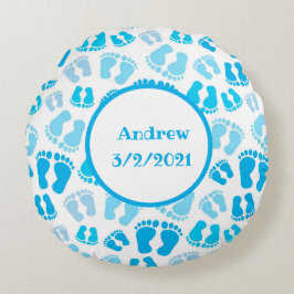Personalisiert Blue Baby Boy Baby Feet Rundes Kissen