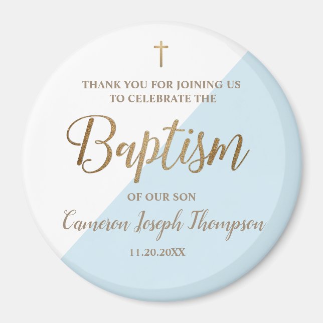 Personalisiert Blue Baby Boy Taufe danke Magnet (Vorne)