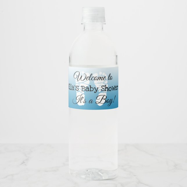 Personalisiert Blue Baby Dusche Flaschenschilder (Vorderseite)