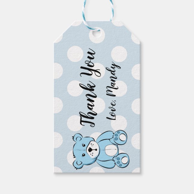 Personalisiert Blue Baby Dusche Vielen Dank für Ih Geschenkanhänger (Vorderseite)