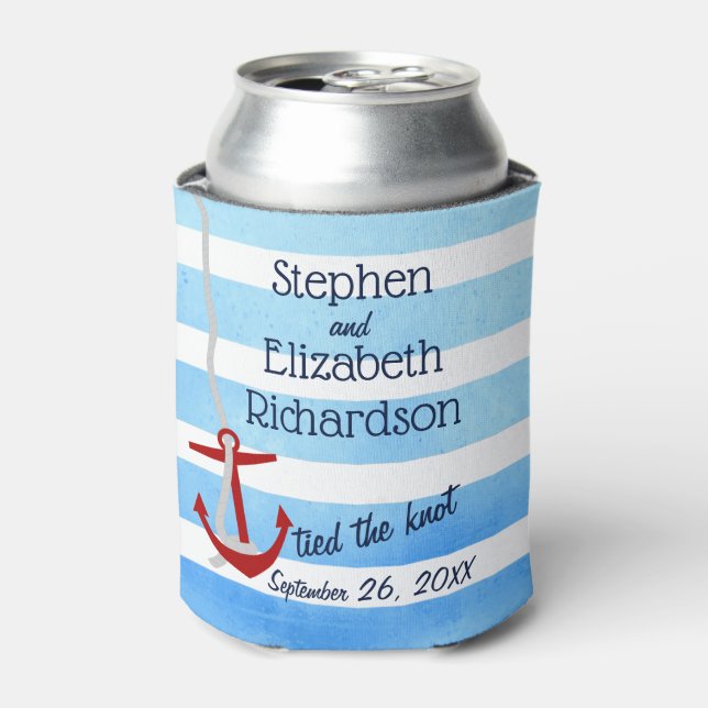 Personalisiert Blue Beachy Red Anchor Dosenkühler (Kanne Vorderseite)