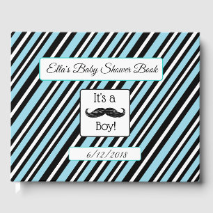 Personalisiert Blue & Black Stripes Babyduschbuch Gästebuch