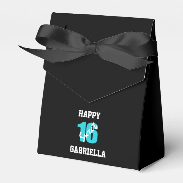 Personalisiert Blue Black Sweet 16 Ribbon Fevor Bo Geschenkschachtel (Vorderseite)