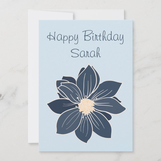 Personalisiert Blue Blume Happy Birthday Card (Vorderseite)