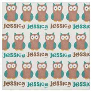 Personalisiert Blue Brown Wise Old Owl Bird Print Stoff