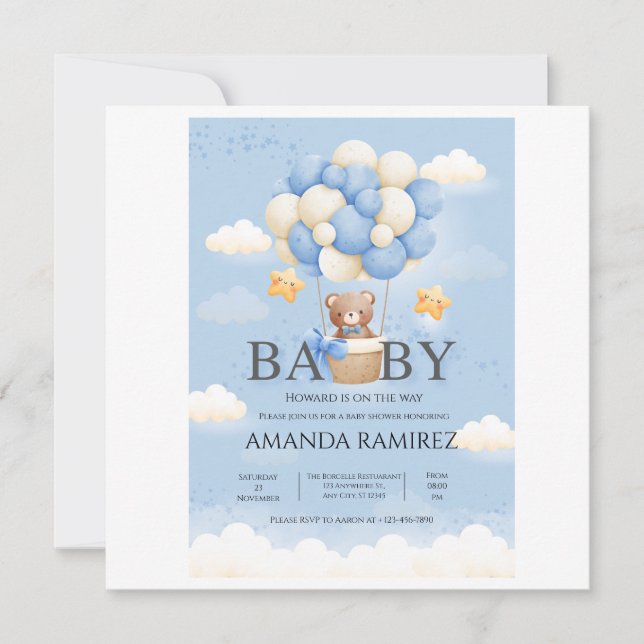 Personalisiert Blue & Cream Elephant Baby Dusche Dankeskarte (Vorderseite)