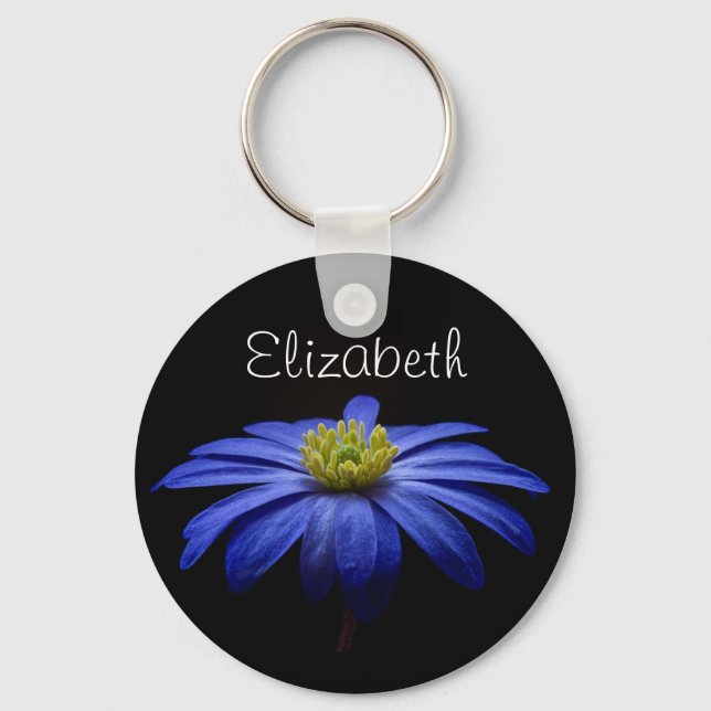 Personalisiert Blue Daisy Gerbera Blume Schlüsselanhänger (Vorderseite)