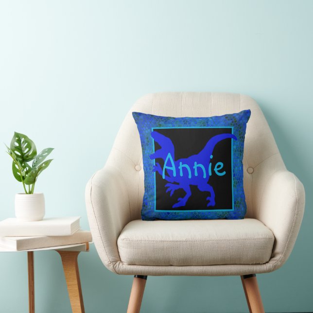 Personalisiert Blue Dinosaurier versteckt Kissen (Stuhl )