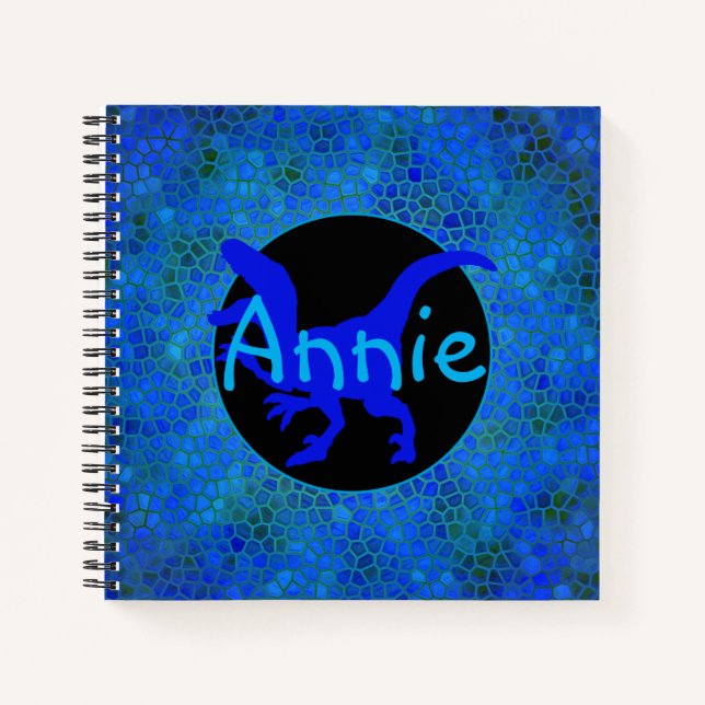 Personalisiert Blue Dinosaurier versteckt Notizbuch (Vorderseite)
