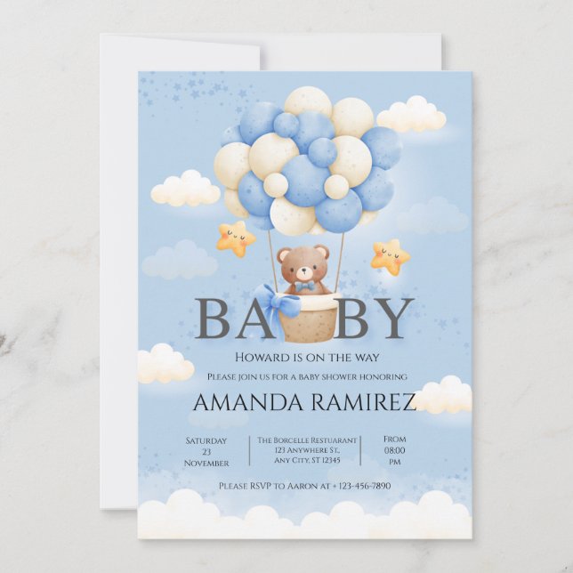 Personalisiert Blue Elephant Baby Dusche Einladung (Vorderseite)