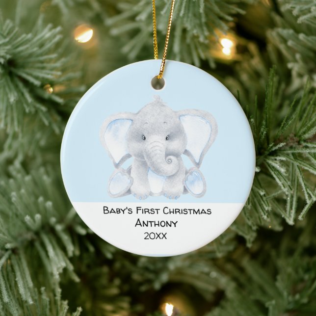Personalisiert Blue Elephant Babys Erstes Weihnach Keramik Ornament (Baum)