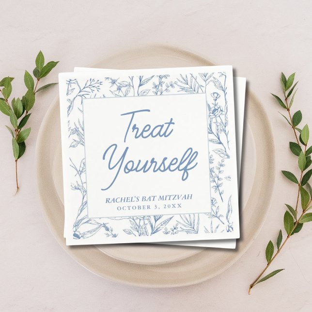 Personalisiert Blue Floral Bat Mitzvah Napkins Serviette (Personalized Blue Floral Bat Mitzvah Napkins
)