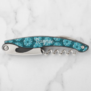 Personalisiert Blue Floral Corkschraube Kellnermesser