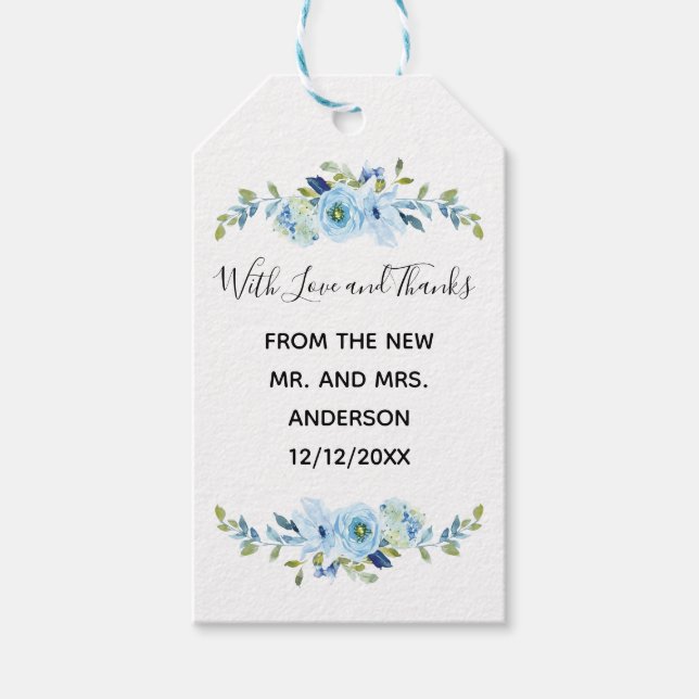 Personalisiert Blue Floral Gastgeschenk Hochzeit Geschenkanhänger (Vorderseite)