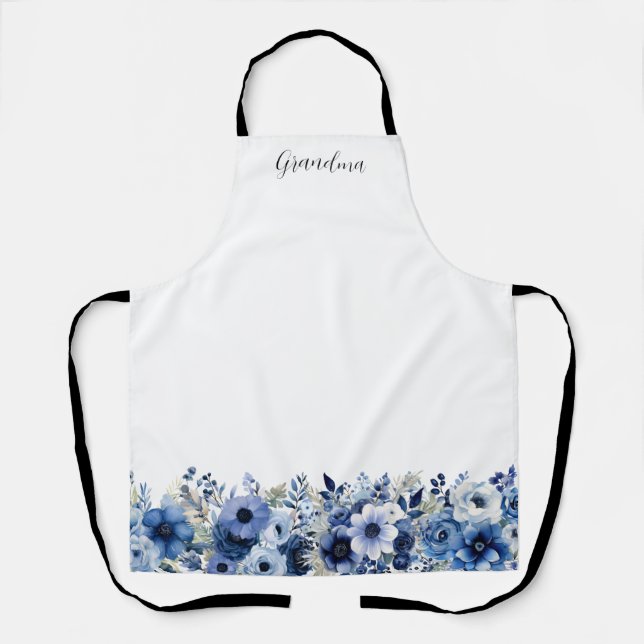 Personalisiert Blue Floral Schürze (Vorderseite)