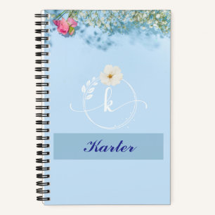 Personalisiert Blue Floral Spiral Notebook mit Nam Notizbuch