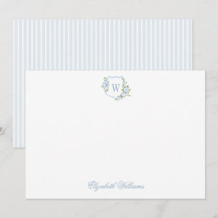 Personalisiert Blue Floral Wappen Baby Stationery Dankeskarte