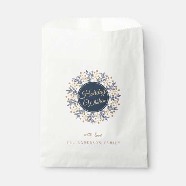Personalisiert Blue Floral Weihnachtsfeiertagen Wü Geschenktütchen (Vorderseite)