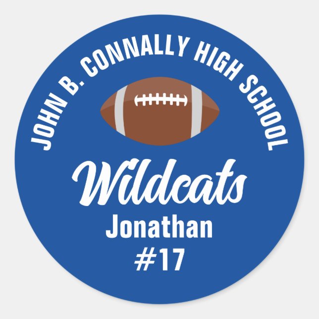 Personalisiert Blue Football Player High School Runder Aufkleber (Vorderseite)