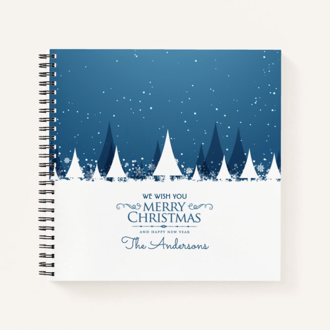 Personalisiert Blue Frohe Weihnachten | Gästebuch Notizbuch (Vorderseite)