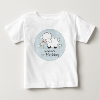 Personalisiert Blue Gingham Lamb Geburtstag Baby T-shirt