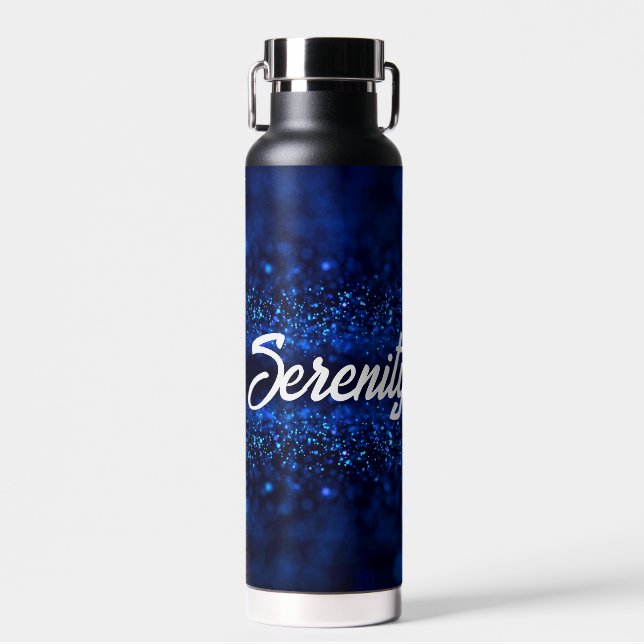 Personalisiert Blue Glitzer auf schwarz Trinkflasche (Vorne)