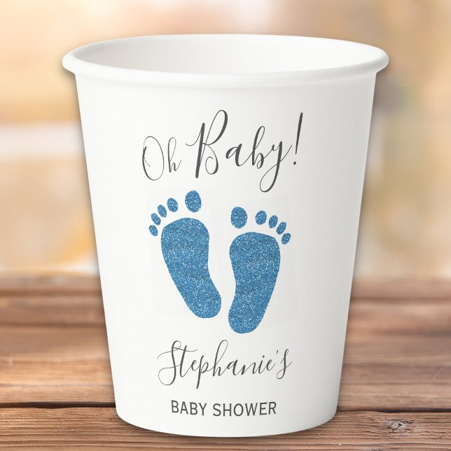 Personalisiert Blue Glitzer Baby Feet Babydusche Pappbecher (Von Creator hochgeladen)