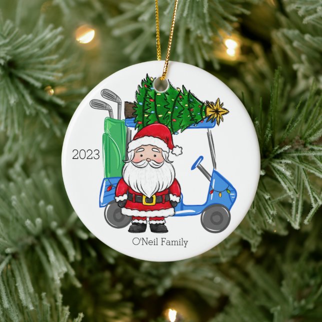 Personalisiert Blue Golf Cart Weihnachtsbaum Keramik Ornament (Baum)