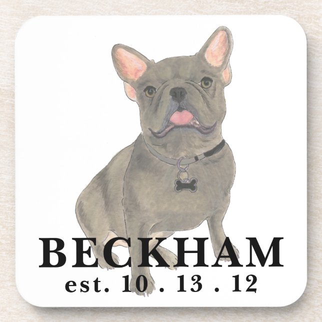 Personalisiert Blue Gray Frenchie French Bulldog Getränkeuntersetzer (Vorderseite)