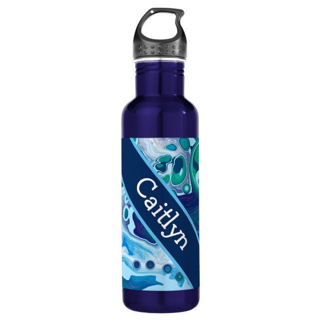 Personalisiert Blue Green Digital Marmorkunst Edelstahlflasche (Vorderseite)