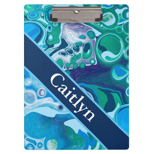 Personalisiert Blue Green Digital Marmorkunst Klemmbrett (Vorderseite)